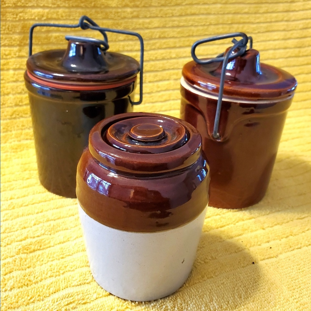 Antique cheese crock jars